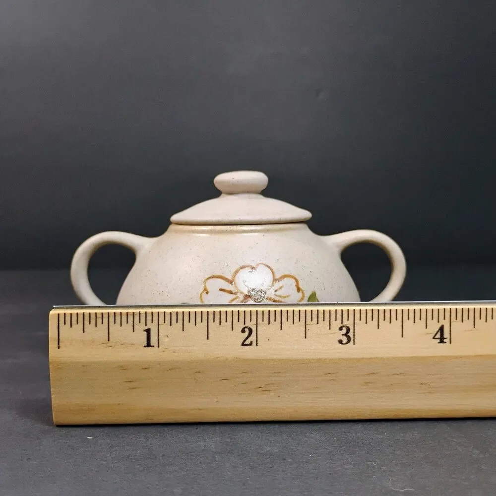 Vtg Pigeon Forge Pottery Coffee Tea Pot & Sugar Bowl Set Enamel Dogwood Flower